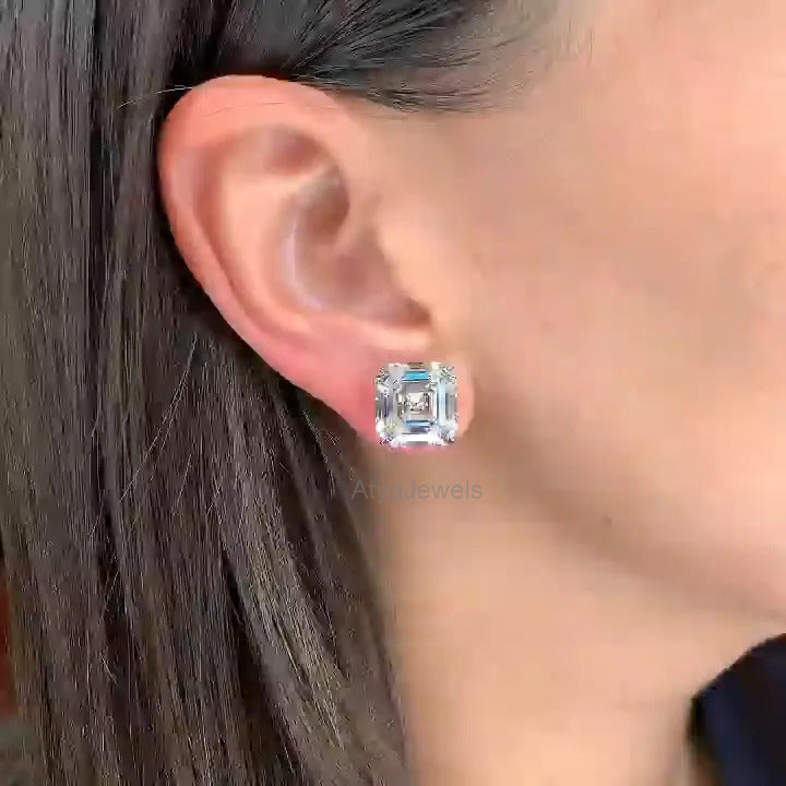 CT Asscher Cut Solitaire Moissanite Diamond Stud For Her