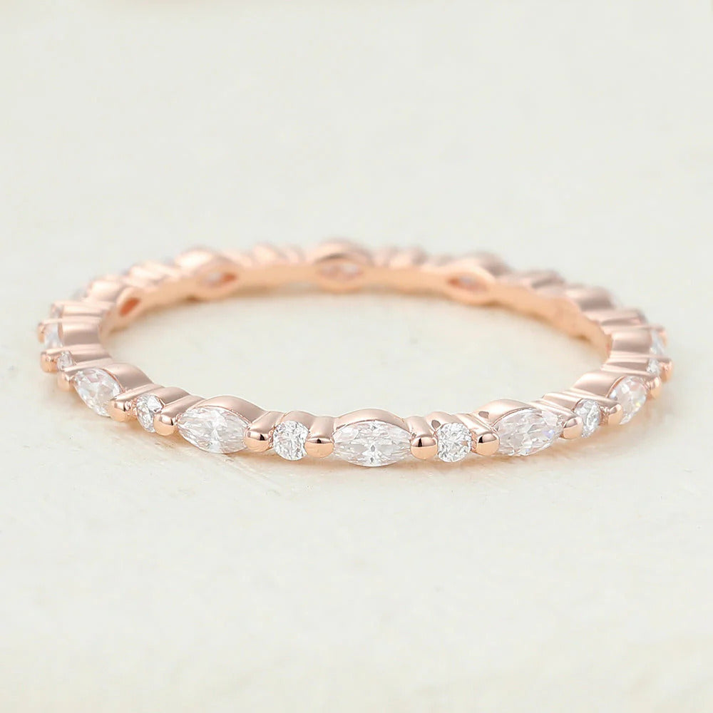 0.35 TCW Marquise & Round Shaped Moissanite Alternative Stone Wedding Band