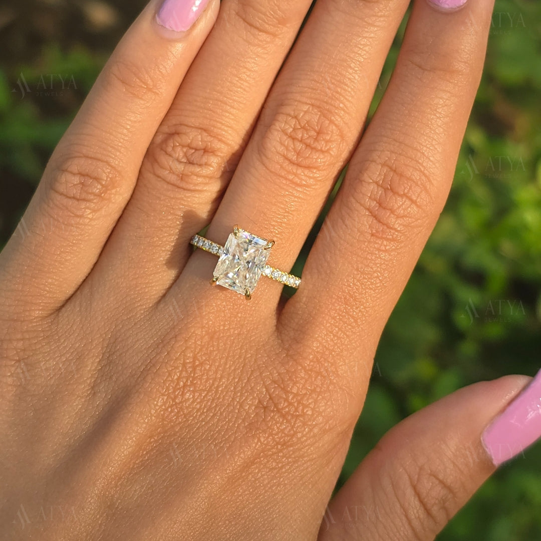 2.00 CT Radiant Cut Moissanite Hidden Halo Engagement Ring Half-Eternity Diamond Ring Gift Ring For Her