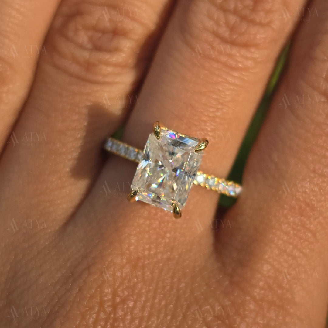 2.00 CT Radiant Cut Moissanite Hidden Halo Engagement Ring Half-Eternity Diamond Ring Gift Ring For Her