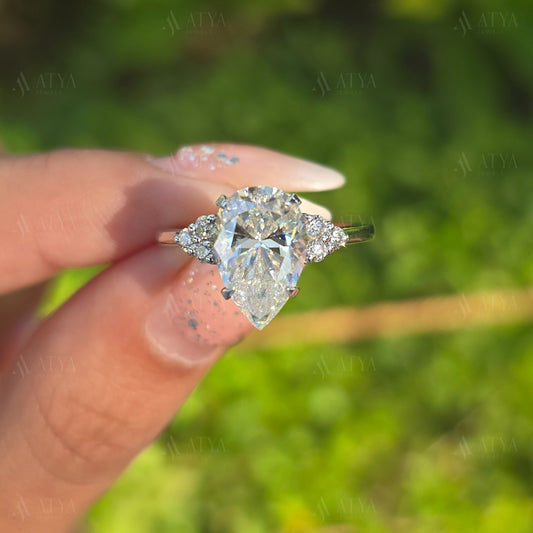 4.00 CT Pear Cut Moissanite Halo Engagement Ring Moissanite Wedding Ring for Her Anniversary Gift Moissanite Cluster Ring