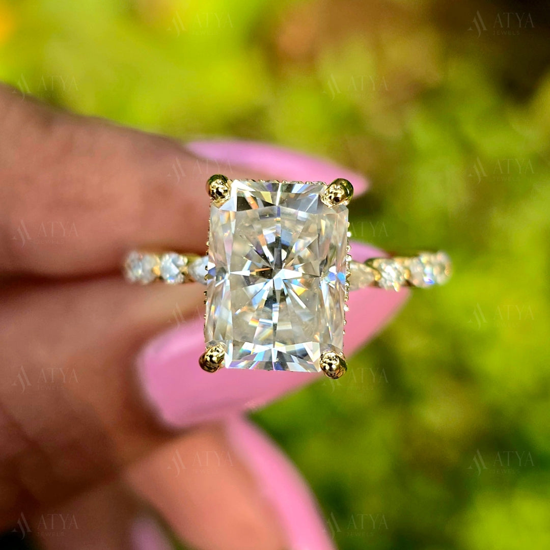 3.50 CT Radiant Cut Moissanite Hidden Halo Engagement Ring Wedding Ring Anniversary Ring For Women