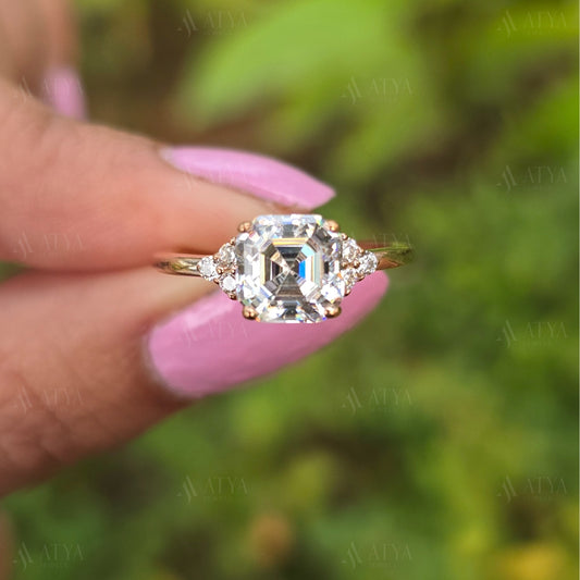 2.50 CT Asscher Cut Moissanite Engagement Ring Cluster Ring Dainty Ring Minimalist Ring