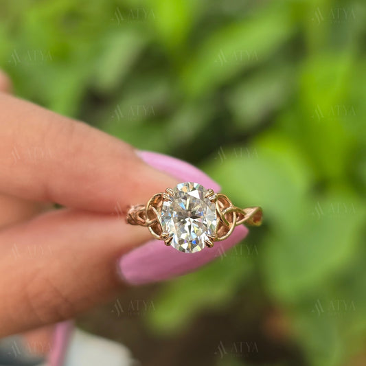 Unique 2.50 CT Oval Cut Moissanite Diamond Engagement Ring Side Nature Inspired Solitaire Ring Promise Ring