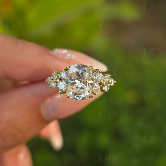 3.00 CT Elongated Cushion Cut Moissanite Engagement Ring Cluster Ring Gift For Her