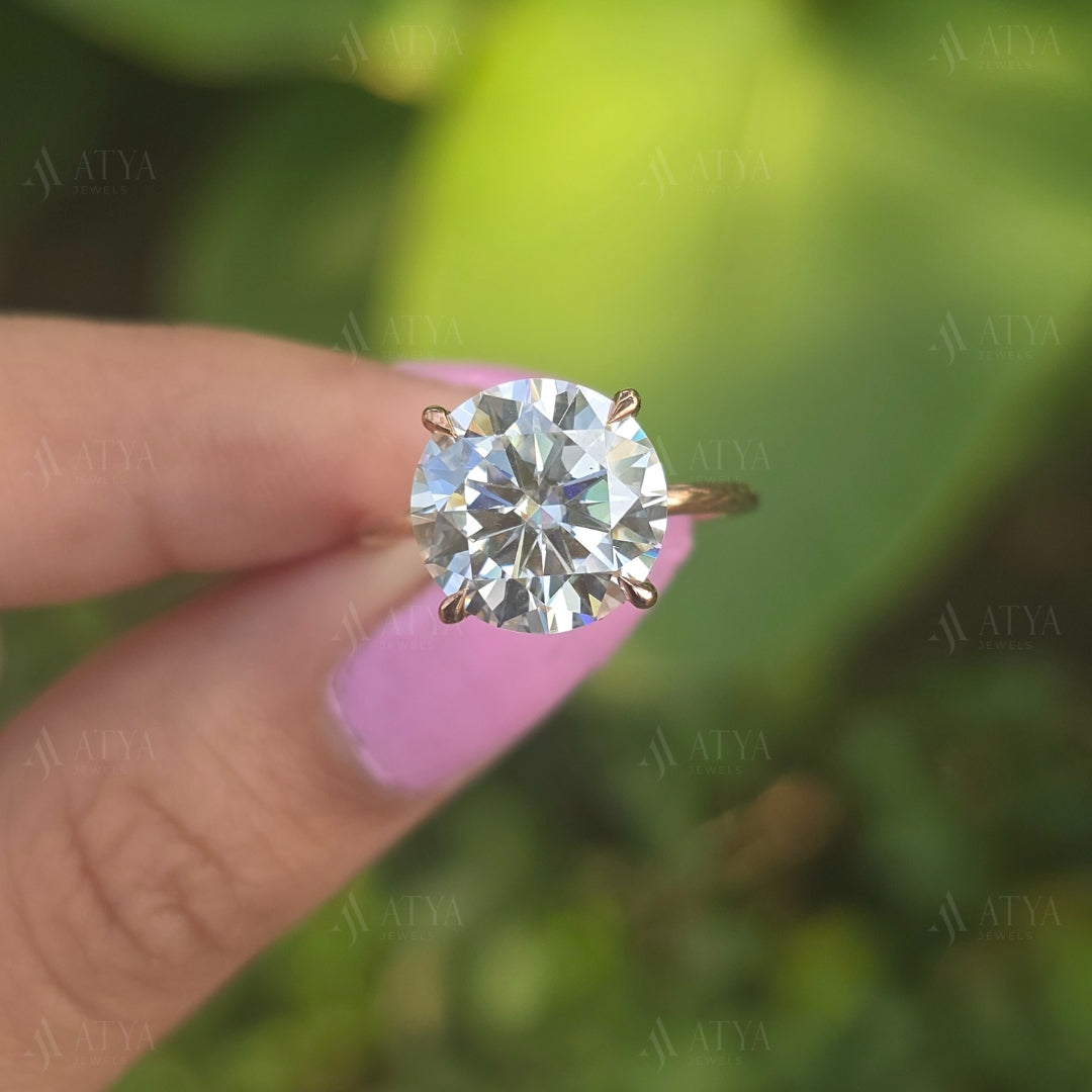 2.50 CT Round Cut Moissanite Engagement Ring Solitaire Moissanite Hidden Halo Engagement Ring For Her