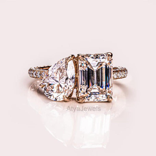 5.50 TCW Pear & Emerald Cut Moissanite Wedding Ring