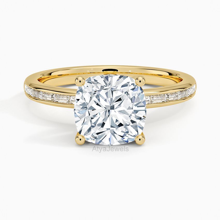 2.50 CT Cushion Cut Lab Grown Diamond Engagement Ring 14K Yellow Gold Ring