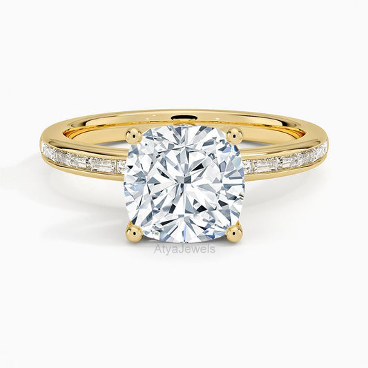 2.50 CT Cushion Cut Lab Grown Diamond Engagement Ring 14K Yellow Gold Ring
