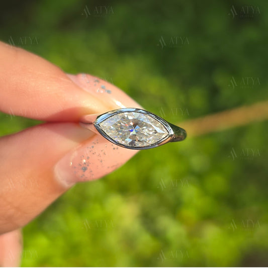 2.00 CT Marquise Cut Moissanite Engagement Ring East-West Marquise Cut Wedding Ring Promise Ring Gift For Her