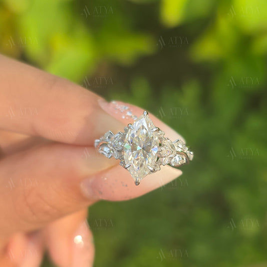 2.5 CT Marquise Cut Moissanite Engagement Ring Floral Marquise Cut Wedding Ring Vintage Nature Inspired Ring Gifts For Her