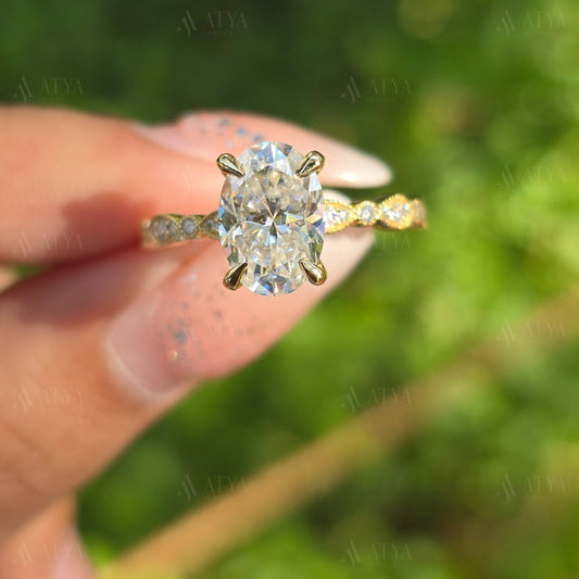 Unique 2.00 CT Oval Cut Art Deco Moissanite Engagement Ring Vintage Ring Celebrity Ring Proposal Ring