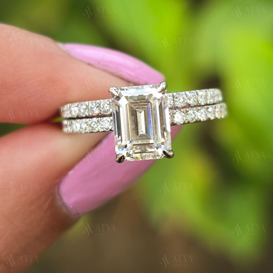 2.50 CT Emerald Cut Moissanite Brdial Ring Set For Her Wedding & Engagement Ring Set Proposal Ring