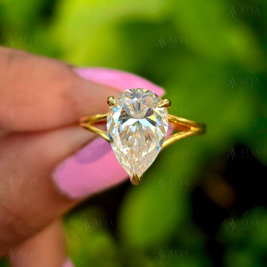 3.00 Pear Cut Split Shank Moissantie Engagement Ring Hidden Halo Anniversary Ring Gift Ring For Her