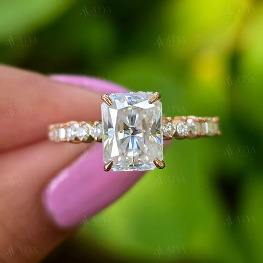 Radiant Cut Moissanite Bridal Ring Solitaire Radiant Wedding Ring Halo Engagement Ring Anniversary Gift For Women