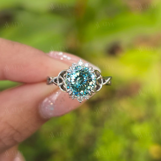 2.00 CT Portuguess Cut Cyne Blue Moissanite Diamond Engagement Ring Unique Diamond Bridal Ring For Her