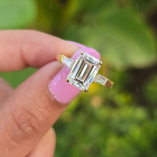 3.00 CT Emerald Cut Triology Engagement Ring Three Stone Moissanite Wedding Ring Promise Ring