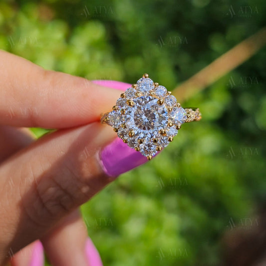 Vintage 2.00 CT Portuguese Cut Moissanite Engagement Ring Art Deco Hidden Halo Proposal Ring Anniversary Ring