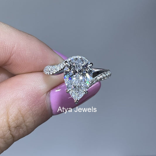 3.00 CT Pear Cut Lab Grown Diamond Engagement Ring