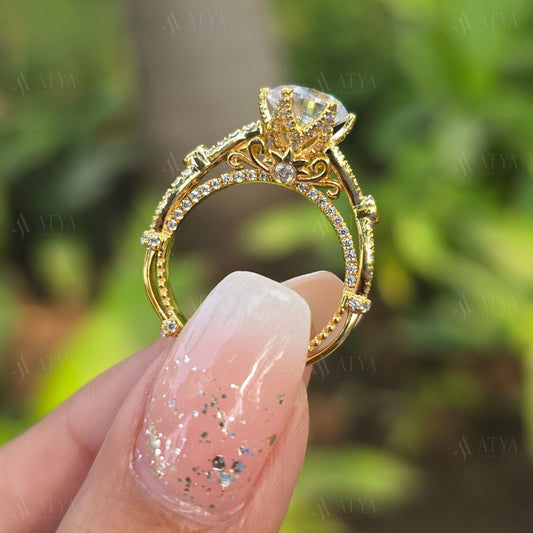 2.00 CT Round Cut Vintage Moissanite Engagement Ring Victorian Style Wedding Ring For Her Promise Ring