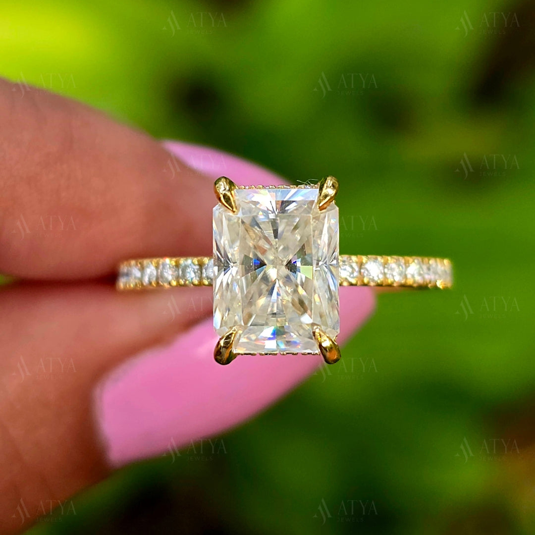 2.00 CT Radiant Cut Moissanite Hidden Halo Engagement Ring Half-Eternity Diamond Ring Gift Ring For Her