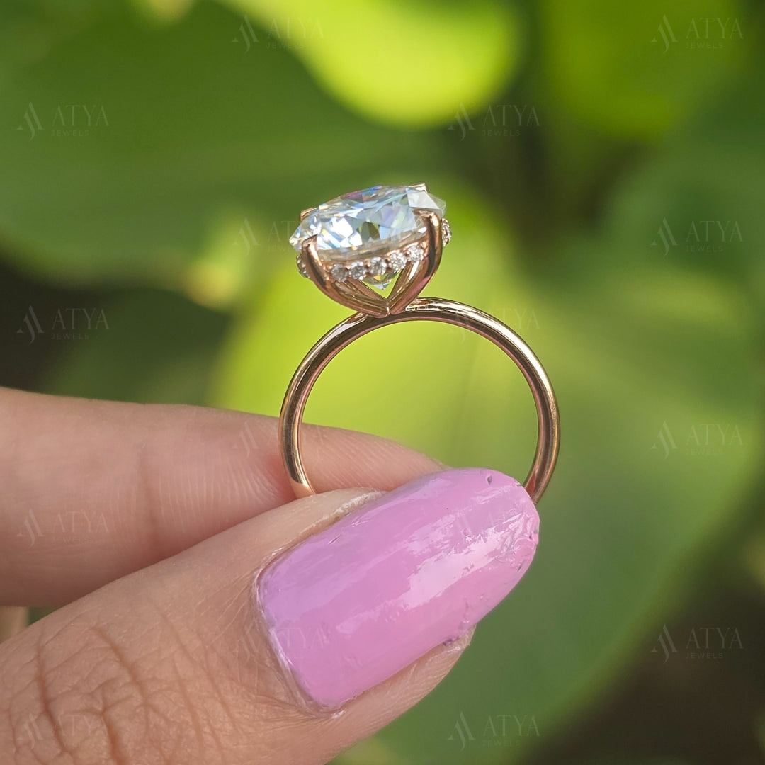 2.50 CT Round Cut Moissanite Engagement Ring Solitaire Moissanite Hidden Halo Engagement Ring For Her