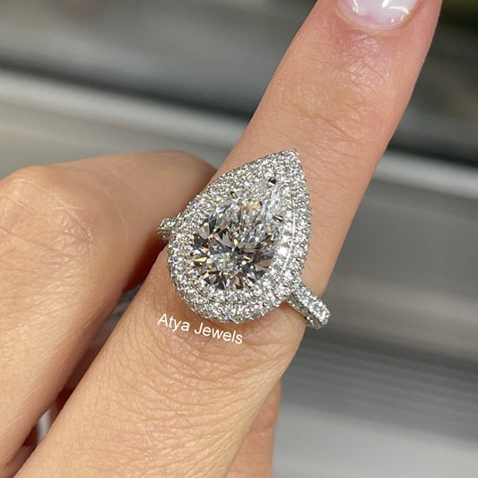 3.00 CT Pear Cut Lab Grown Diamond Engagement Ring
