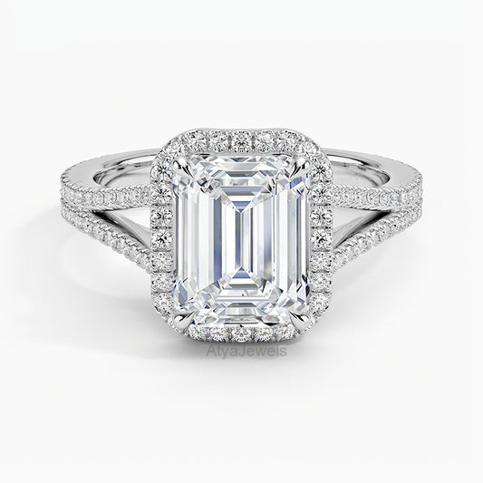 2.50 CT Emerald Cut Lab Grown Diamond Split Shank Engagement Ring