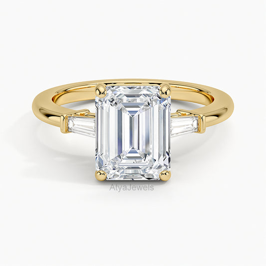 2.50 CT Emerald Cut Three Stone Lab Grown Diamond Ring