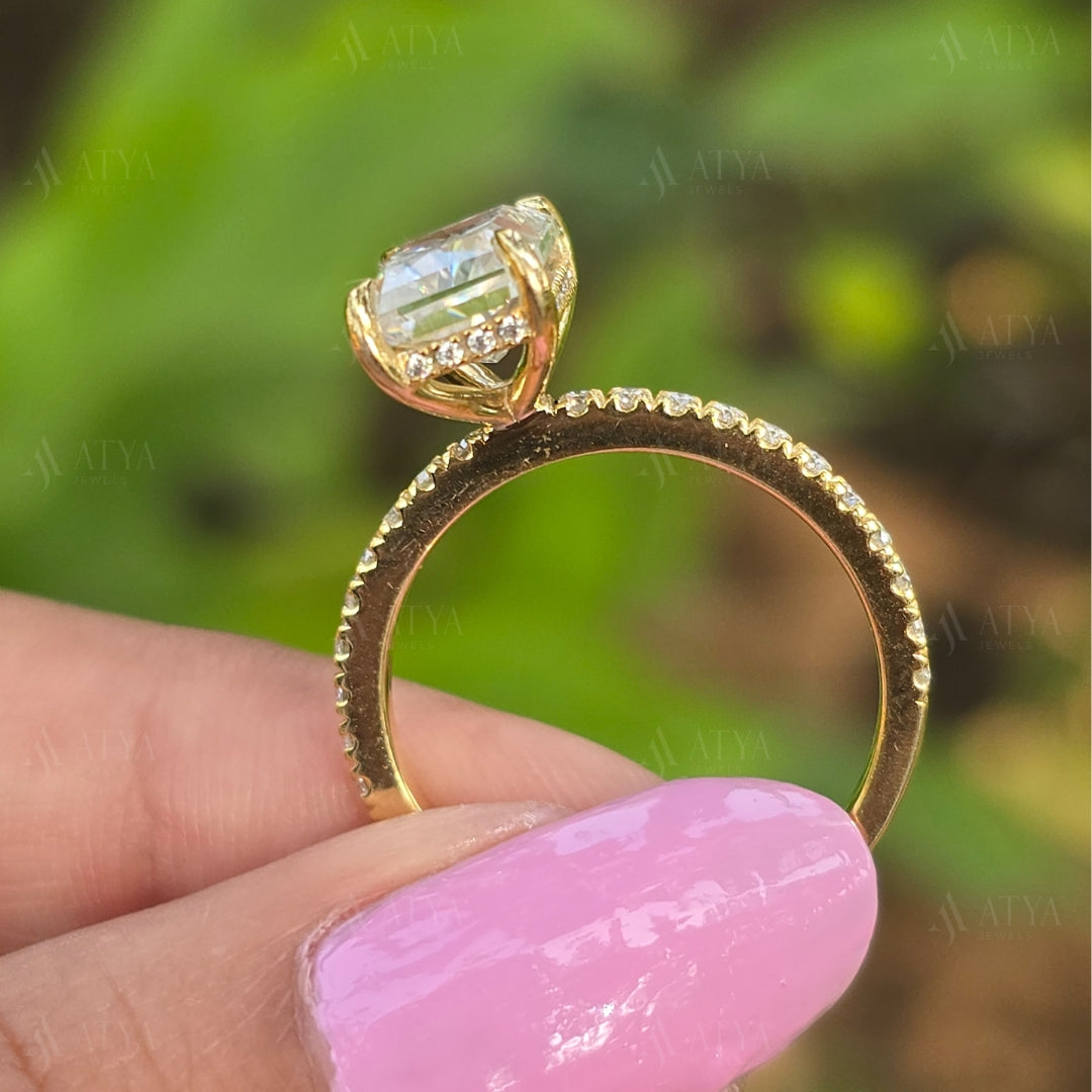 2.00 CT Radiant Cut Moissanite Hidden Halo Engagement Ring Half-Eternity Diamond Ring Gift Ring For Her