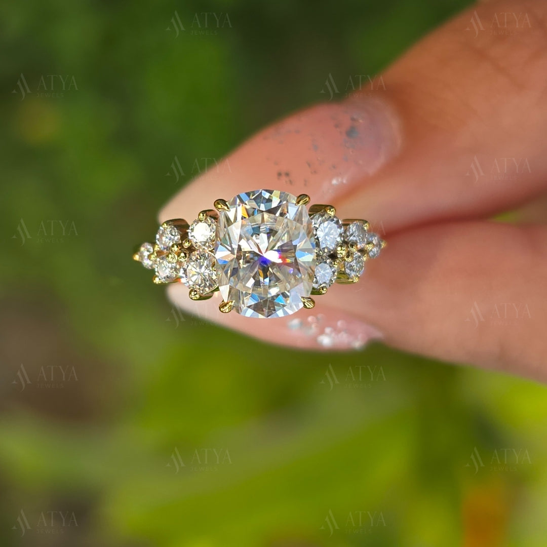 3.00 CT Elongated Cushion Cut Moissanite Engagement Ring Cluster Ring Gift For Her