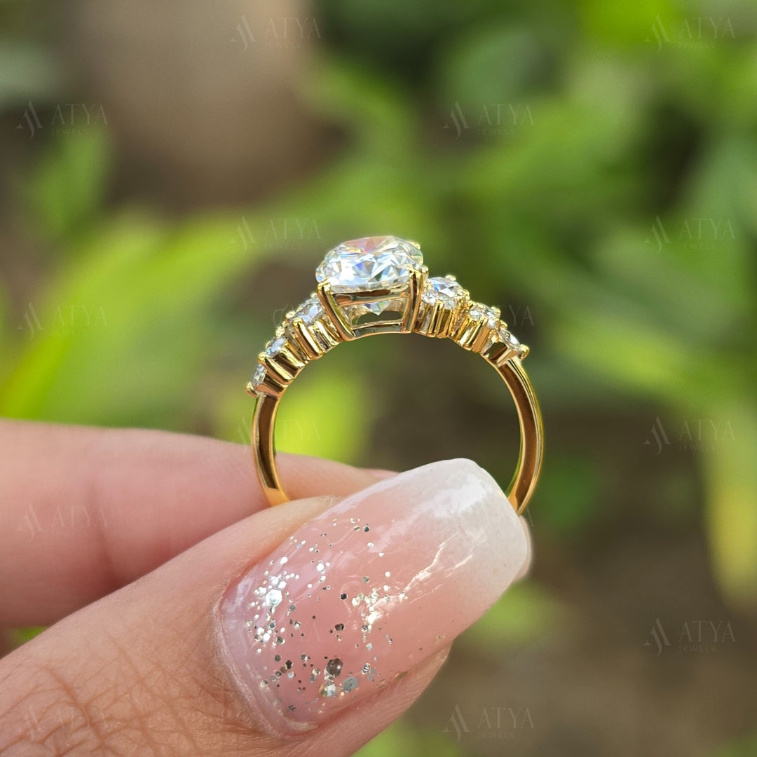 3.00 CT Elongated Cushion Cut Moissanite Engagement Ring Cluster Ring Gift For Her