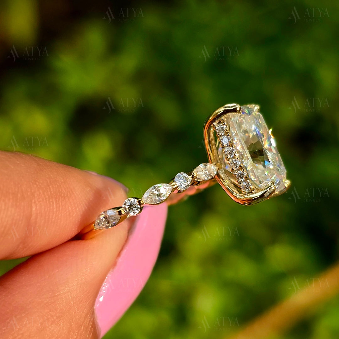 3.50 CT Radiant Cut Moissanite Hidden Halo Engagement Ring Wedding Ring Anniversary Ring For Women