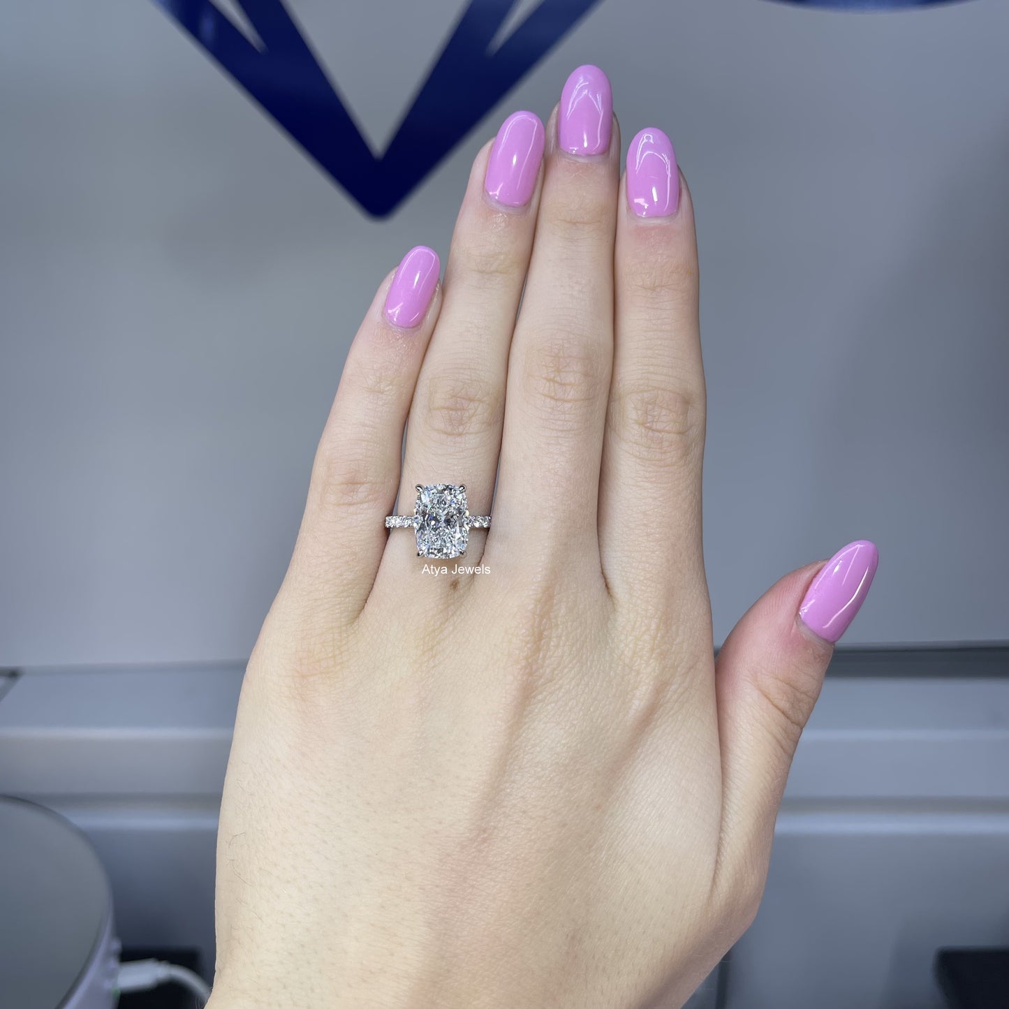 2.50 CT Elognate Cushion Cut Lab Grown Diamond Hidden Halo Engagement Ring