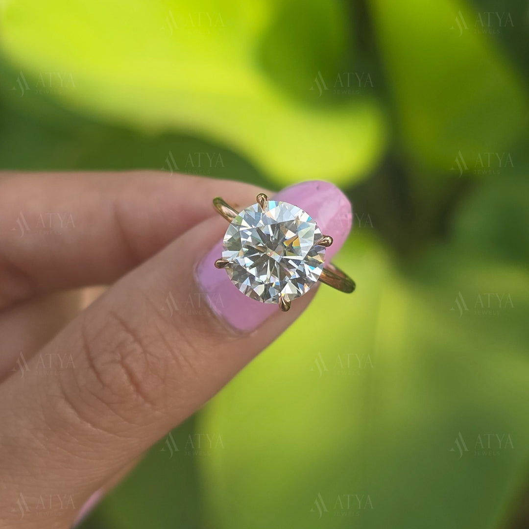 2.50 CT Round Cut Moissanite Engagement Ring Solitaire Moissanite Hidden Halo Engagement Ring For Her