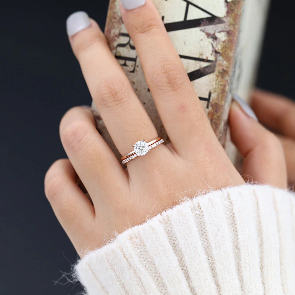 1.50 CT Round Cut Moissanite Bridal Wedding Ring Set