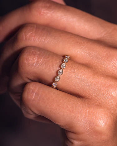 Horizontal Pear Cut Anniversary Wedding Band Lab Grown Diamond Art Deco Band Ring