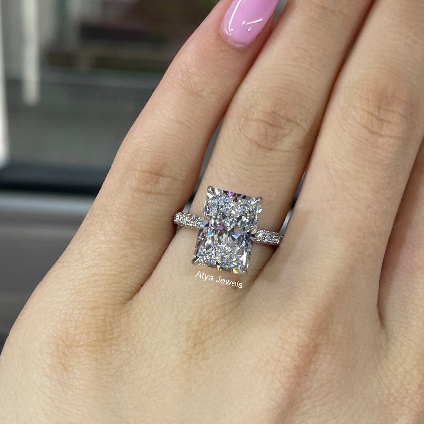 3.50 CT Radiant Cut Lab Grown Diamond Engagement Ring