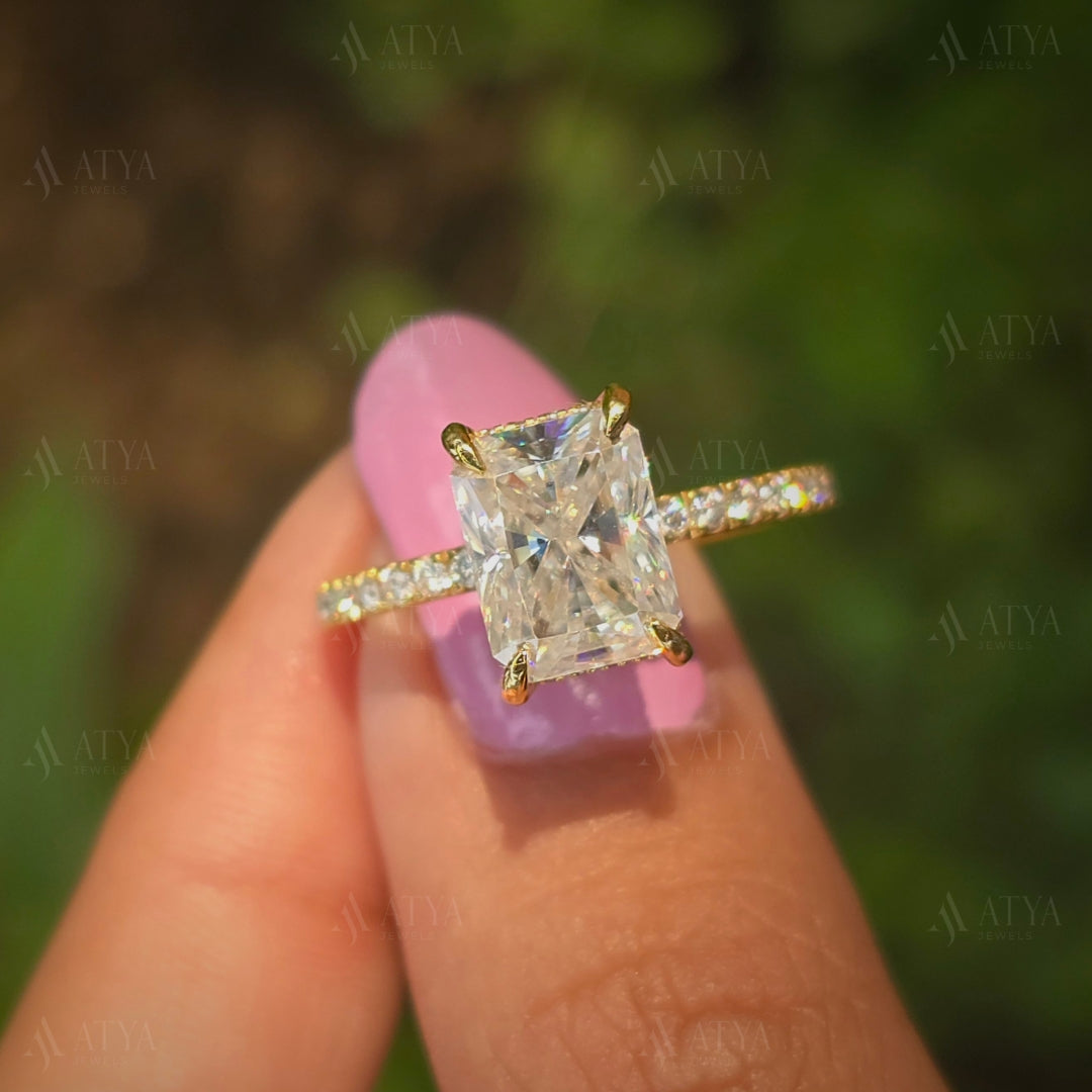 2.00 CT Radiant Cut Moissanite Hidden Halo Engagement Ring Half-Eternity Diamond Ring Gift Ring For Her