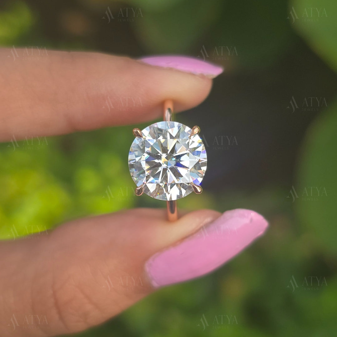 2.50 CT Round Cut Moissanite Engagement Ring Solitaire Moissanite Hidden Halo Engagement Ring For Her