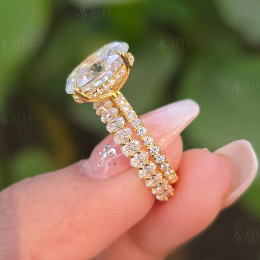 3 CT Oval Cut Moissanite Engagement Ring 14K Solid Gold Bridal Ring Set With Oval Half Wedding Set Promise Ring