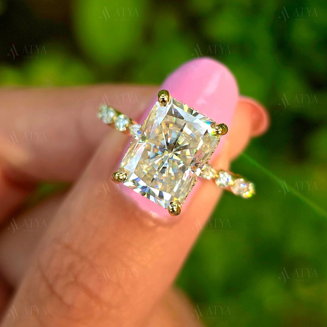 3.50 CT Radiant Cut Moissanite Hidden Halo Engagement Ring Wedding Ring Anniversary Ring For Women