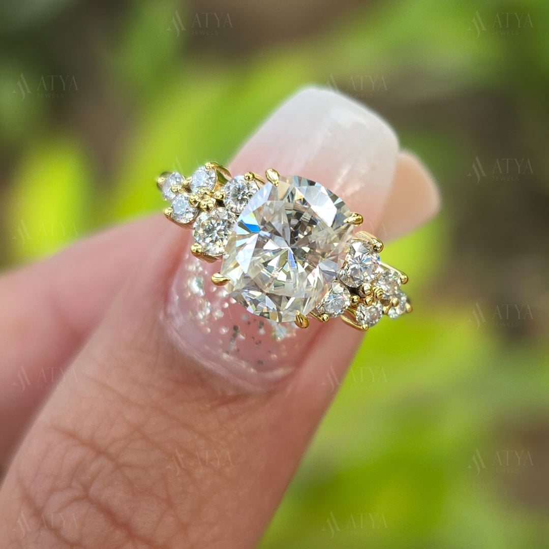 3.00 CT Elongated Cushion Cut Moissanite Engagement Ring Cluster Ring Gift For Her
