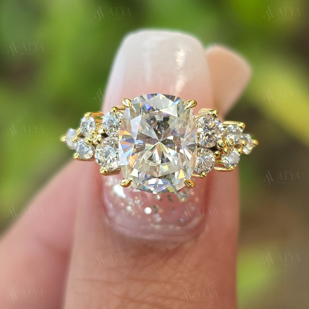 3.00 CT Elongated Cushion Cut Moissanite Engagement Ring Cluster Ring Gift For Her