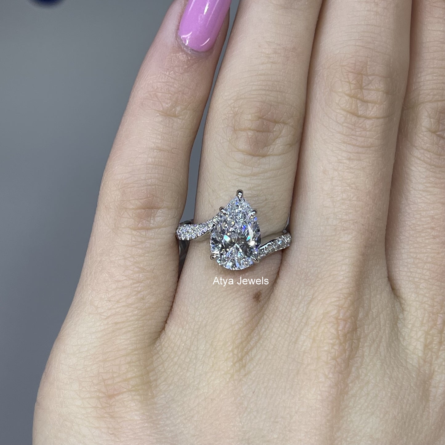 3.00 CT Pear Cut Lab Grown Diamond Engagement Ring