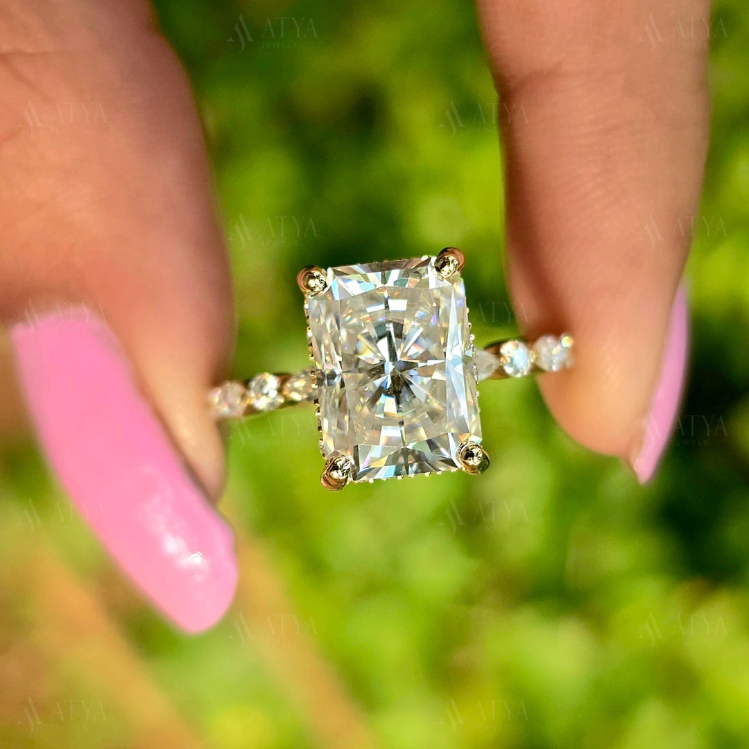 3.50 CT Radiant Cut Moissanite Hidden Halo Engagement Ring Wedding Ring Anniversary Ring For Women