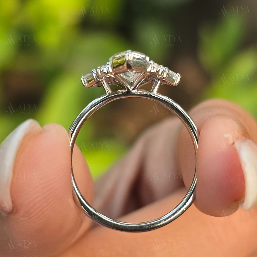 Elongated Hexagon Cut Moissanite Engagement Ring Unique Bridal Ring Anniversary Gift Proposal Ring