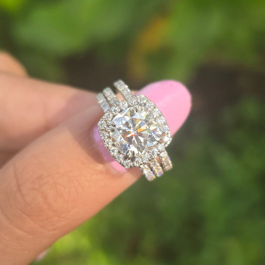 2.00 CT Cushion Cut Moissanite Bridal Ring Set Double Claw Prong Wedding Ring Set For Her Anniversary Ring