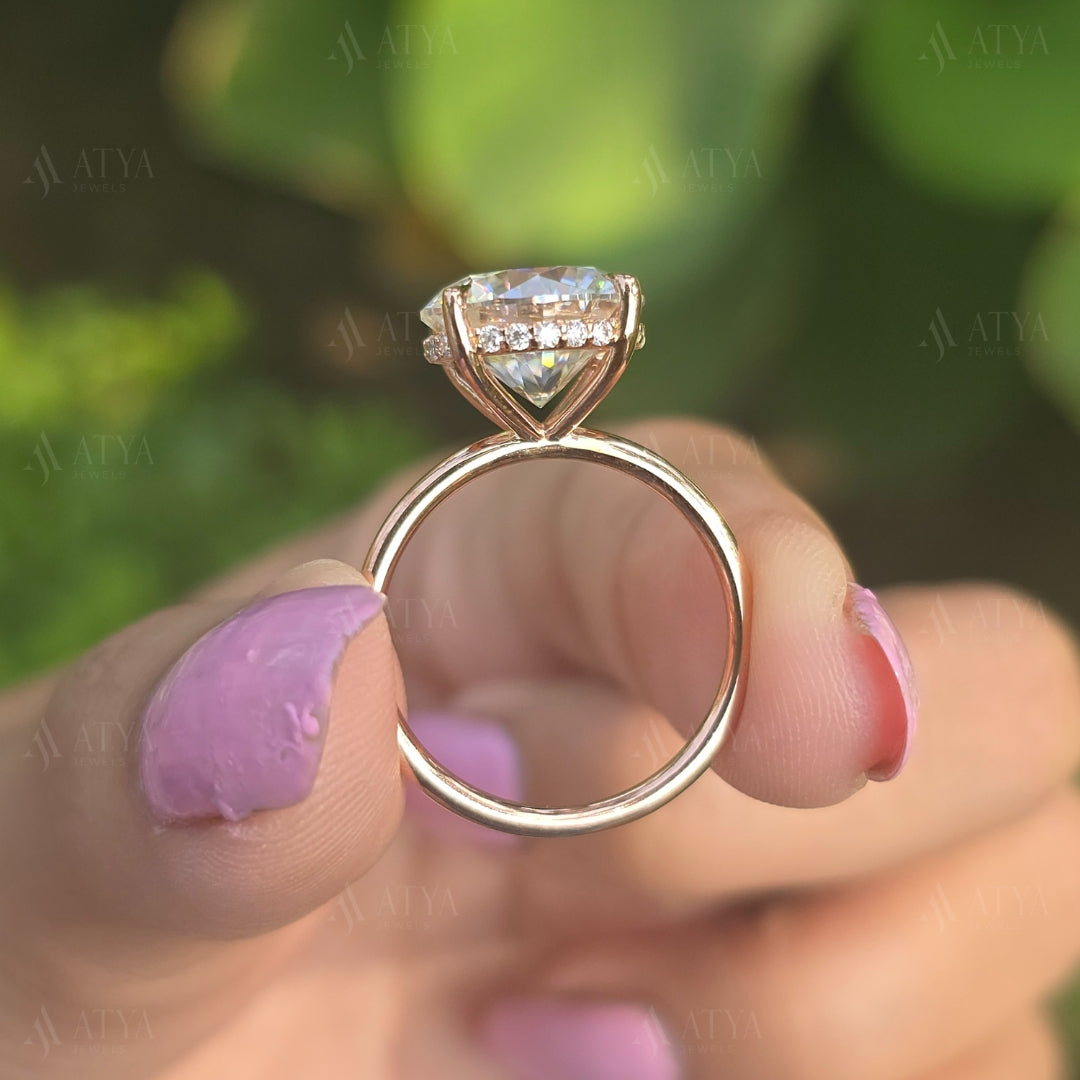 2.50 CT Round Cut Moissanite Engagement Ring Solitaire Moissanite Hidden Halo Engagement Ring For Her