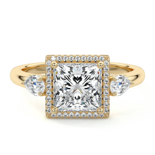 2.00 CT Princess Cut Three Stone Halo Lab Grown Diamond Unique Engagement Ring